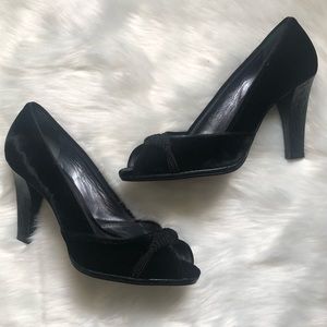 COLE HAAN Black Velvet Open Toe Heels